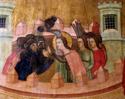 圣基特里亚为士兵施洗，圣基特里亚祭坛画，c。 1346（面板蛋彩画） 作者 Joan Loert