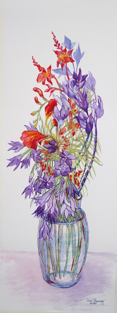 Agapantha companulatus和Crocosmia，2015年，在手工纸的水彩 作者 琼·瑟西