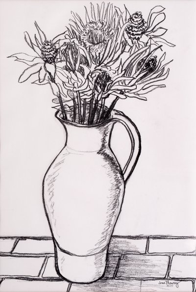 棕色水罐与干花，2000年，石墨 作者 琼·瑟西