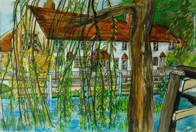 Hedgerley的池塘（纸上用水粉和墨水） 作者 琼·瑟西