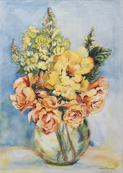 黄玫瑰和Antirrhinums，2001年，（手工纸上的wc） 作者 琼·瑟西