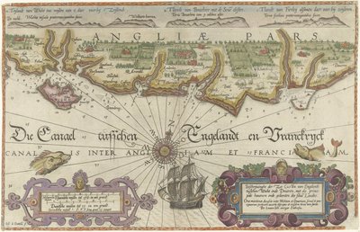 怀特岛和多佛之间的英国海岸地图
Descriptionhe der zee Custen van Engelandt tuschen Wicht ende Doueren（......）（标题见实物） 作者 乔安妮斯·范·杜特库姆 (I)