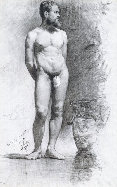 1883年与希腊骨灰盒的学术男性裸体 作者 华金·索罗拉