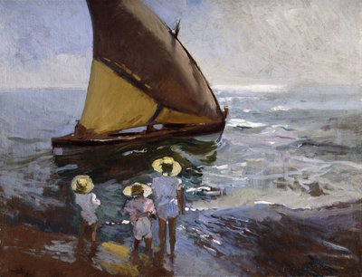 在海滩上，瓦伦西亚；在海滩上，瓦伦西亚，1907年 作者 华金·索罗拉