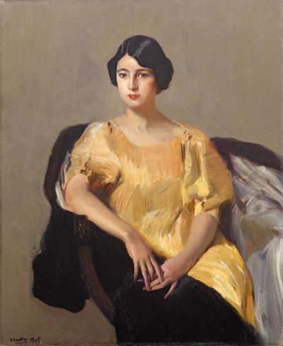 穿着黄色长袍的埃琳娜（Elena），1909年。 作者 Joaquín Sorolla