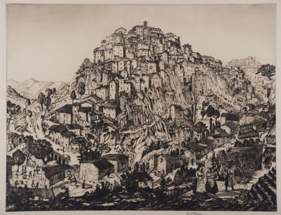 Anticoli Corrado与农民妇女在前景（雕刻和干点）的视图 作者 尼克松