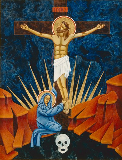 十字架》，2005 年（木板上的蛋彩画和 24K 金）。 作者 乔迪·西蒙斯（Jodi Simmons）