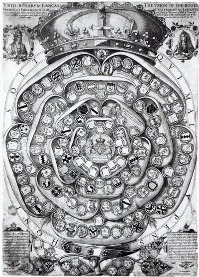 兰卡斯特和约克家族玫瑰联盟，1589年（板刻） 作者 乔多克·洪迪斯（Jodocus Hondius）
