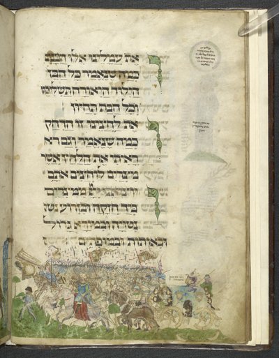 MS Add.14762，f.15r 出埃及和过红海，选自 "阿什肯纳兹哈加达"，约 1460 年（牛皮纸） 作者 乔尔·本·西蒙·费布施
