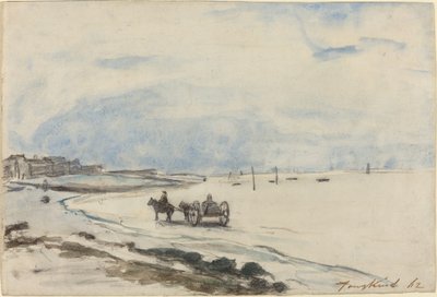 埃特雷塔海滩上的推车，1862年。 作者 约翰·巴索德·琼金德（Johan Barthold Jongkind）