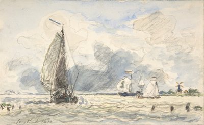 荷兰渔船, Verso: 船只素描, 1870年。 作者 约翰·巴索德·琼金德（Johan Barthold Jongkind）