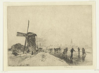 马斯路易斯景观 Vue de la ville de Maaslins（奥朗德）（物体上的标题） 作者 约翰·巴索德·琼金德（Johan Barthold Jongkind）