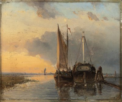 港口在荷兰河上，1843年 作者 约翰·巴索德·琼金德（Johan Barthold Jongkind）