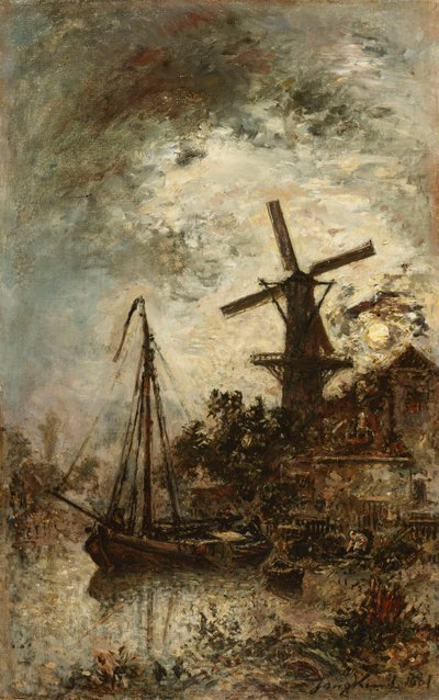 风车在紫罗兰的边缘，1881年 作者 约翰·巴索德·琼金德（Johan Barthold Jongkind）