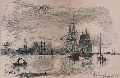 安特卫普港日落，1868年，1946年 作者 约翰·巴索德·琼金德（Johan Barthold Jongkind）