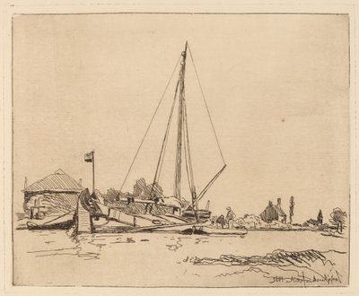 停泊的船(La Barque amarree) 作者 约翰·巴索德·琼金德（Johan Barthold Jongkind）