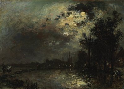 在月光下的Overschie上观看，1872年 作者 约翰·巴索德·琼金德（Johan Barthold Jongkind）