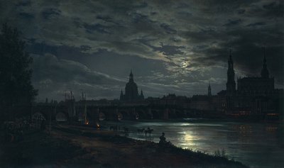 月光下的德累斯顿风景，1839年 作者 Johan Christian Dahl