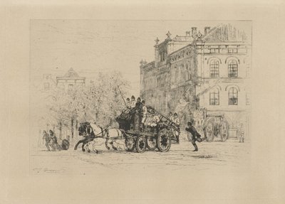 带消防车的 Weesperplein 景观 作者 约翰·康拉德·格雷夫