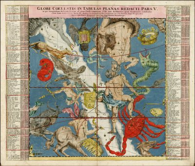 1730 年天体图 - Globi Coelestis In Tabulas Planas Redacti Pars V 作者 约翰·加布里埃尔·多贝玛亚