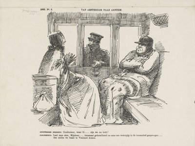 莱茵铁路事故频发的漫画，1866 年
从阿姆斯特丹到阿纳姆（标题见实物） 作者 约翰·迈克尔·施密特·克兰斯