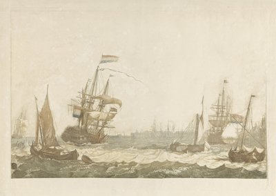 IJ 河与东印度海军仓库和 Oosterkerk 的景色 作者 约翰·泰勒（可能）