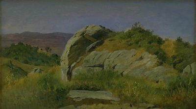 前方有岩石的风景。意大利Civitella 作者 约翰·托马斯·伦比