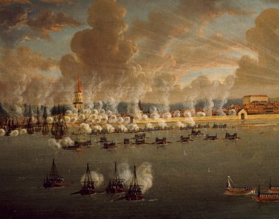 古斯塔夫三世的瑞典舰队围攻腓特烈港，1790年5月20日，约翰-蒂特里希-舒尔茨（1754-1807），俄罗斯-瑞典战争，丹麦 作者 约翰·蒂特里希·舒尔茨