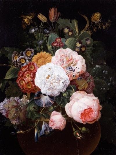 盆花静物（包括玫瑰、报春花和雏菊） 作者 约翰·巴蒂斯特·德莱克斯勒