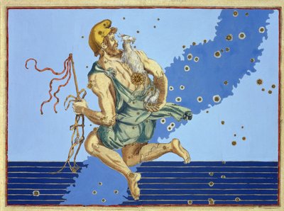 Auriga，北半球的星座，来自Johann Bayer的&39;Uranometria&39;，由Alexander Mair（1559-c.1616）1603（手工彩色铜版画）雕刻而成 作者 约翰·拜耳