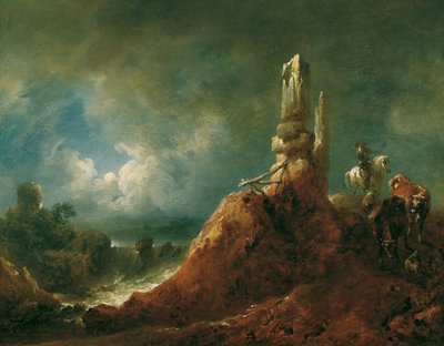 月光下的风景：废墟与骑手 作者 约翰·克里斯汀·布兰德（Johann Christian Brand）