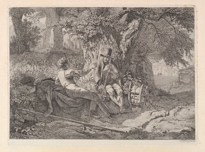 艺术家，与他的向导休息，1819年。 作者 约翰·克里斯蒂安·埃哈德