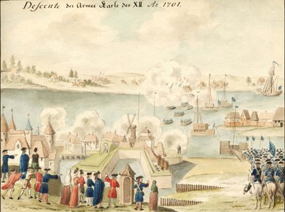 查理十二世正在穿越杜纳河 1701年，1770-1780年代 作者 约翰·克里斯托夫·布罗茨