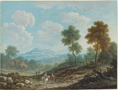 宽阔山谷中的旅行者，约1750年。 作者 约翰·克里斯托夫·迪茨施（Johann Christoph Dietzsch）