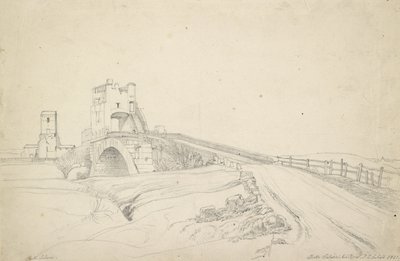 1821年罗马附近的Ponte Salario（石墨在白纸上） 作者 Johann Christoph Erhard