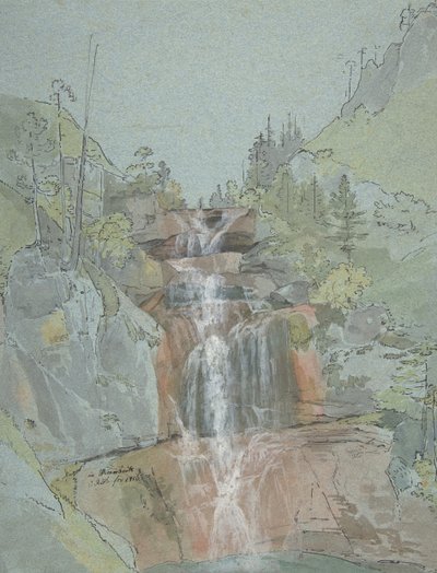 有瀑布的风景，1816年。 作者 约翰·克里斯托夫·里斯特