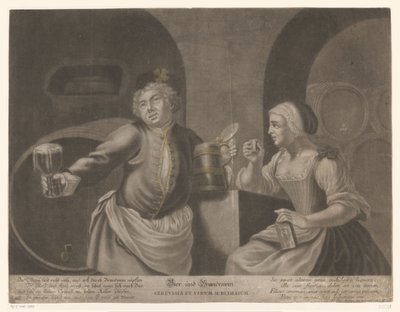 男人和女人喝啤酒和白兰地 啤酒和白兰酒 / Cerevisia et vinum sublimatum 作者 约翰·埃利亚斯·瑞丁格