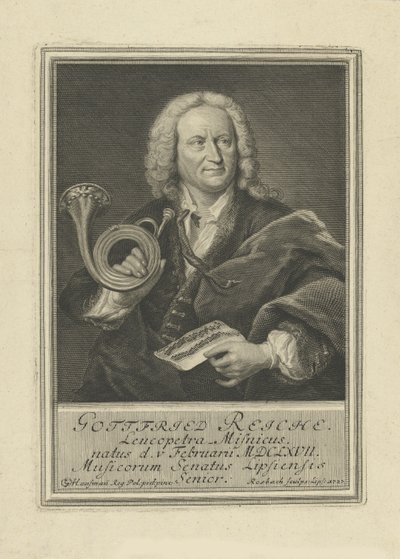 小号手和作曲家Gottfried Reiche的肖像1667-1734，1727年。 作者 约翰·弗里德里希·罗斯巴赫