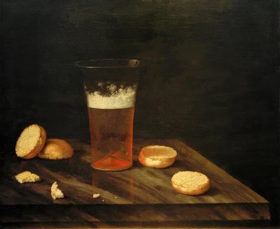 静物与啤酒杯和面包 作者 约翰·乔治·海恩茨