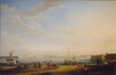 从彼得堡区眺望宫殿广场和夏日花园的景色，c。 1800 作者 约翰·乔治·迈尔（Johann Georg Mayr）