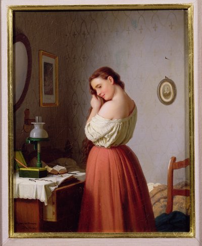 编结她的头发的少妇 作者 Johann Georg Meyer von Bremen