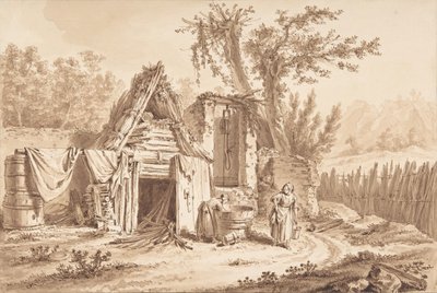 小屋前的洗衣女工，1769年。 作者 约翰·乔治·威尔