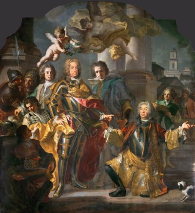 查理六世皇帝（1685-1740）和迈克尔·约翰·冯·阿尔桑伯爵（1679-1722）（阿尔桑将维也纳斯塔尔堡的绘画清单送给查尔斯）- 约翰·戈特弗里德·奥尔巴赫（1697-1753）。 布面油画 作者 约翰·戈特弗里德·奥尔巴赫