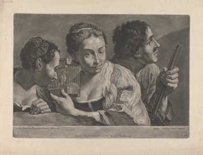 两个女人在听鸟叫，一个男人拿着枪 作者 约翰·戈特弗里德·海德（Johann Gottfried Haid）