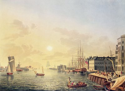 勒阿弗尔的港口和海港景观，19世纪初（彩色版画） 作者 约翰·海因里希（后）路特林斯豪森