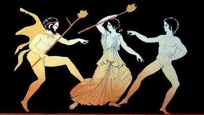 约 1796 年，一个萨提尔、一个梅娜德和狄俄尼索斯的男性追随者在狂舞（铜版雕刻） 作者 约翰·海因里希·威廉·蒂施贝因