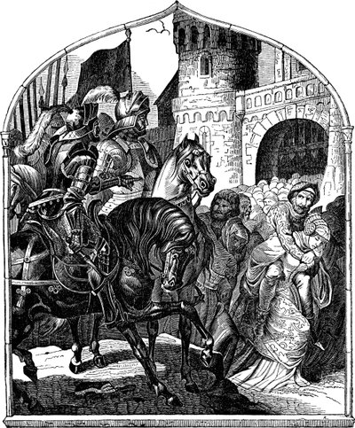 围攻Weinsbergs城堡和忠实的女性1140 E. Duller，1840年德国人民的历史插图 作者 约翰·雅各布·基希霍夫（Johann Jakob Kirchhoff）