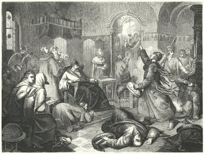 一位芬兰巫师预言伊凡雷帝即将死亡（雕版画）。 作者 Johann Karl Baehr