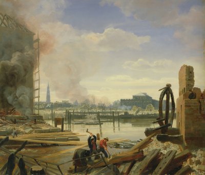 汉堡在1842年的火灾后，1842年 作者 约翰·马丁·根斯勒（Johann Martin Gensler）