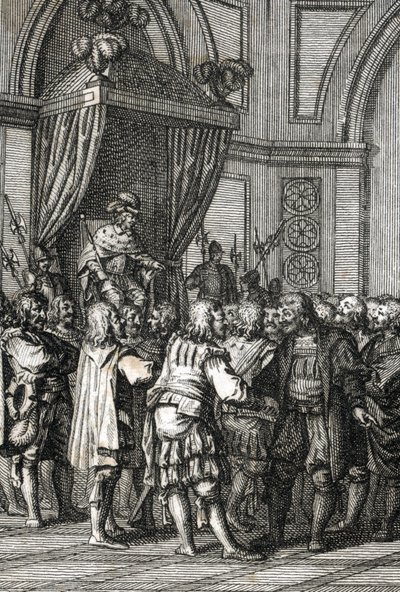 威廉一世（或威廉二世，荷兰伯爵）（1227-1256 年）于 1255 年的肖像（荷兰伯爵威廉二世授予特权） 约翰-迈克尔-梅滕莱特（1765-1853 年）的雕刻 1800 年私人收藏 作者 约翰·迈克尔·梅滕莱特